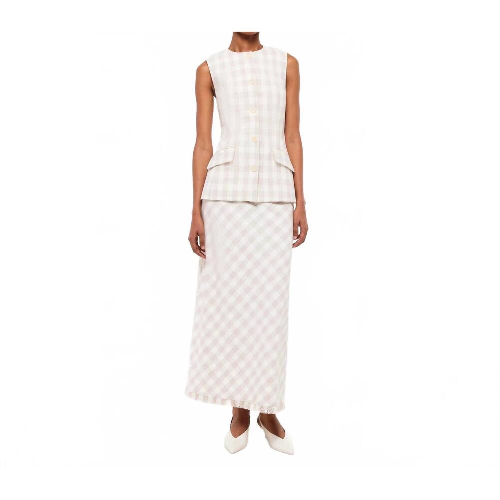 NEW JONATHAN SIMKHAI calliope crewneck vest in sand gingham